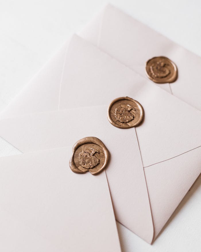Three sealed envelopes with wax seals, adding a touch of elegance for invitations or letters.